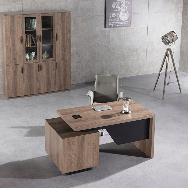 KELLEN Executive Desk with Right Return 1.6-1.8M - Warm Oak & Black