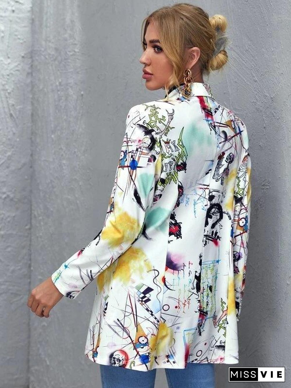 Fashion Letter Printed Slim Suit Coat