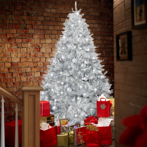 7.5FT Silver Artificial Holiday Christmas Tree with Metal Stand