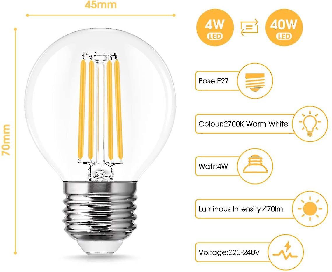 E27 Led Lamp， Edison Vintage ment Light Bulb Clear 4w (replaces 40w)， 4 Pcs.