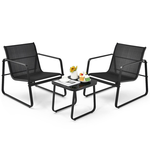 Tangkula Set Of 3 Outdoor Bistro Furniture Set Patio Table amp Chairs Set For Backyard Poolside Lawn Black