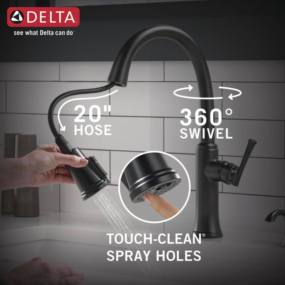 Delta Eldridge Single Handle Pull Down Sprayer Kitchen Faucet with ShieldSpray in Matte Black 19842Z-BLSD-DST