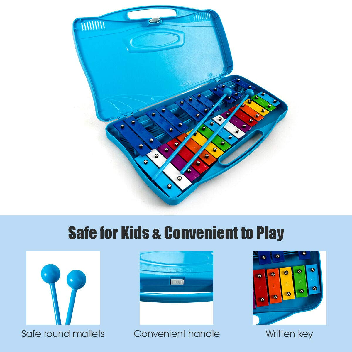 Costzon 25-Note Xylophone w/Case, 2 Child-Safe Mallets, Perfectly Tuned Instrument for Kids