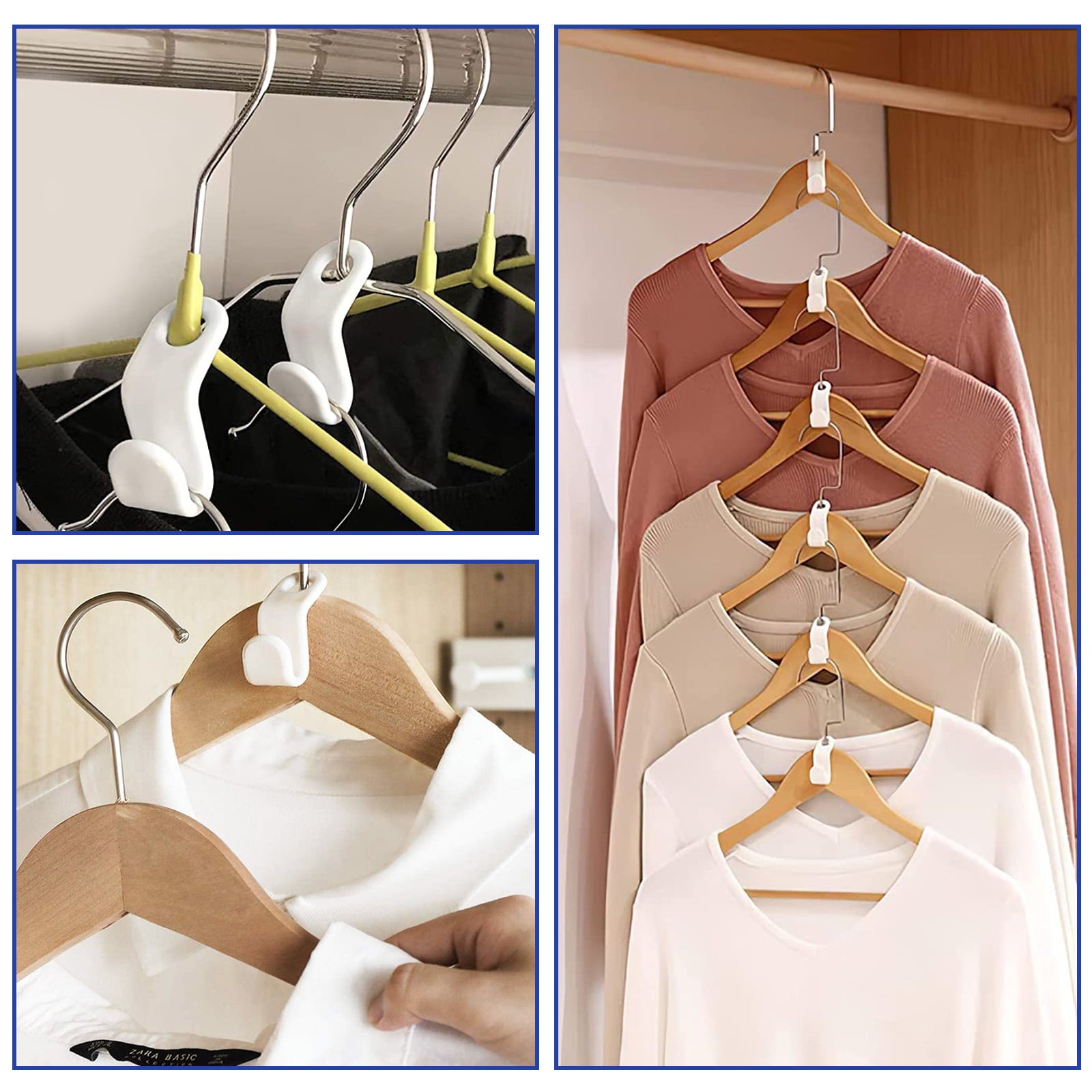 60pcs Clothes Hanger Connector Hooks, EEEkit Hanger Extender Clips, Cascading Hanger Hooks for Bedroom Closet, Heavy Duty Save Space, White