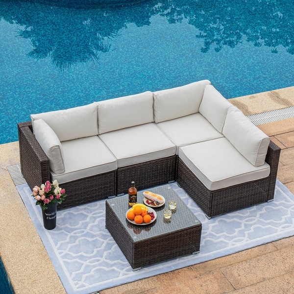 Cosiest 5piece Outdoor Patio Wicker Furniture Set with Coffee Table