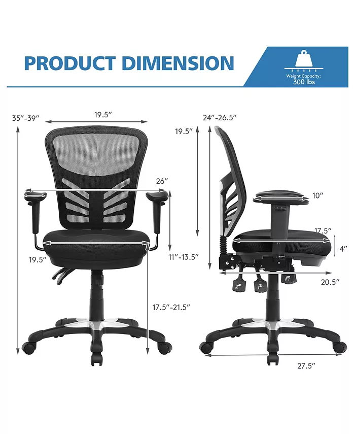 Costway Mesh Office Chair 3-Paddle Computer Desk Chair Adjustable Seat