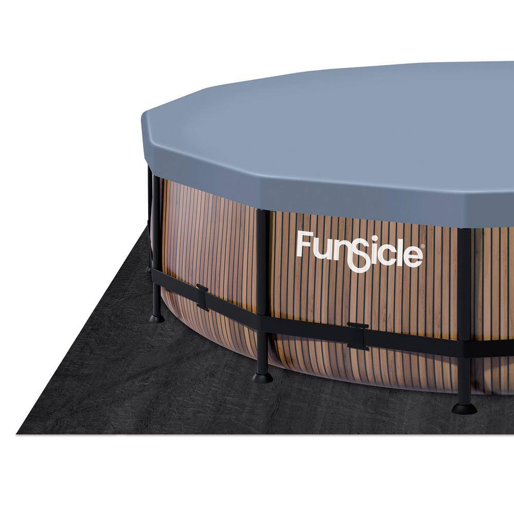 Funsicle 14 ft. Round 42 in. Deep Metal Frame Above Ground Pool Natural Teak P4E01442B