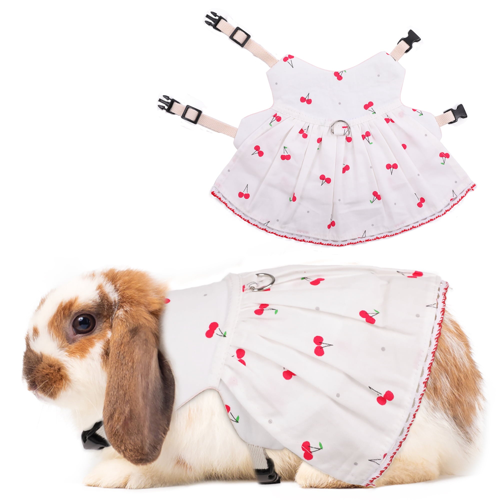 BRKURLEG Cute Bunny Rabbit Dress Clothes， Cherry Cotton Small Animal Costume for Squirrel Mini Dog Chinchilla Ferret Hedgehog Guinea Pig， Small Pet Apparel Outfits for Party Daily Wear