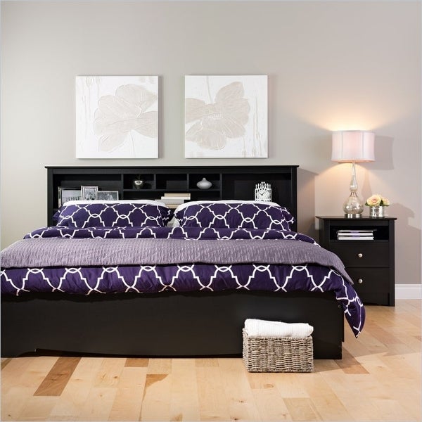 King size Bookcase Headboard in Black Wood Finish - - 29063323