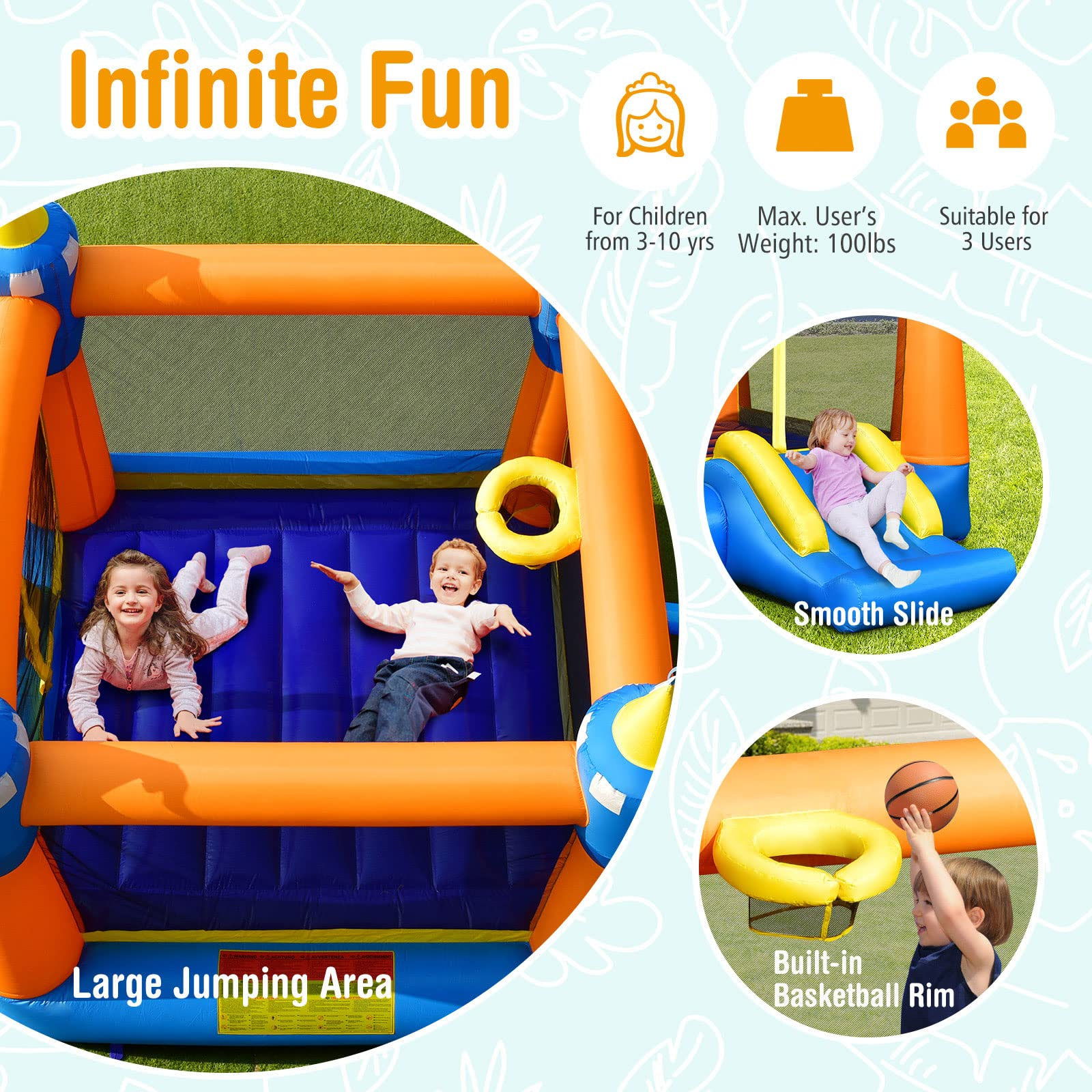 Costzon Inflatable Bounce House, Magic Theme Jump with Slide Bouncer