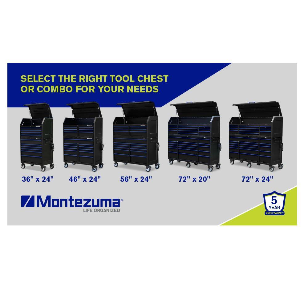 Montezuma 46 in. x 24 in. 11-Drawer Roller Cabinet Tool Chest with Power and USB Outlets in Black and Blue BKM462411TC