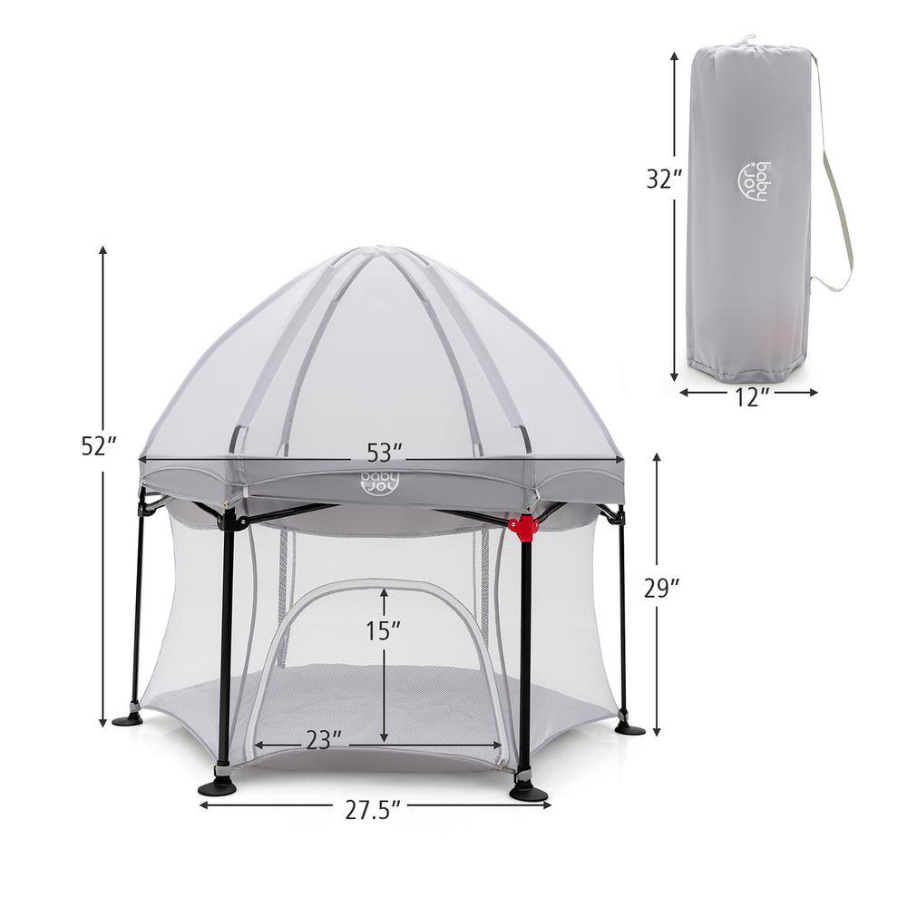 Costway 53 in. Outdoor Baby Playpen with Canopy and Carrying Bag Portable Play Yard Toddlers BC10084GR