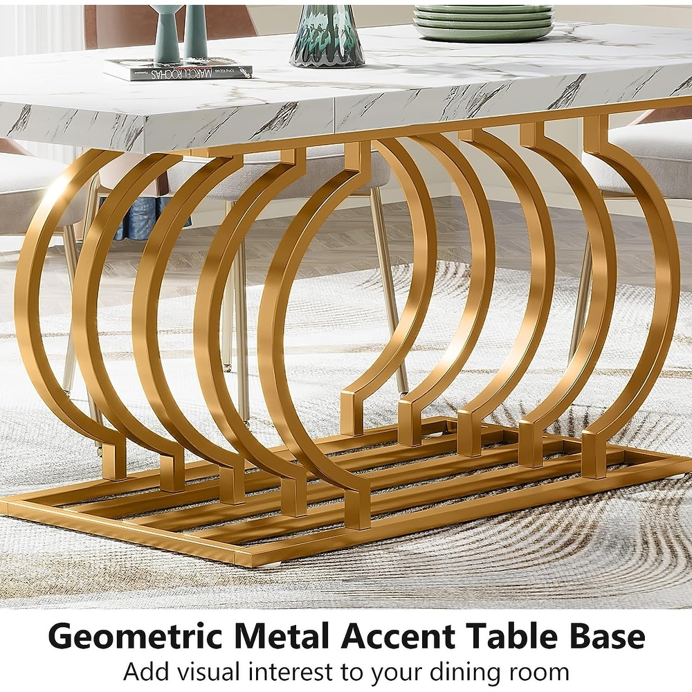 63 inch Dining Table  Faux Marble Wood Kitchen Table for 6 8 People