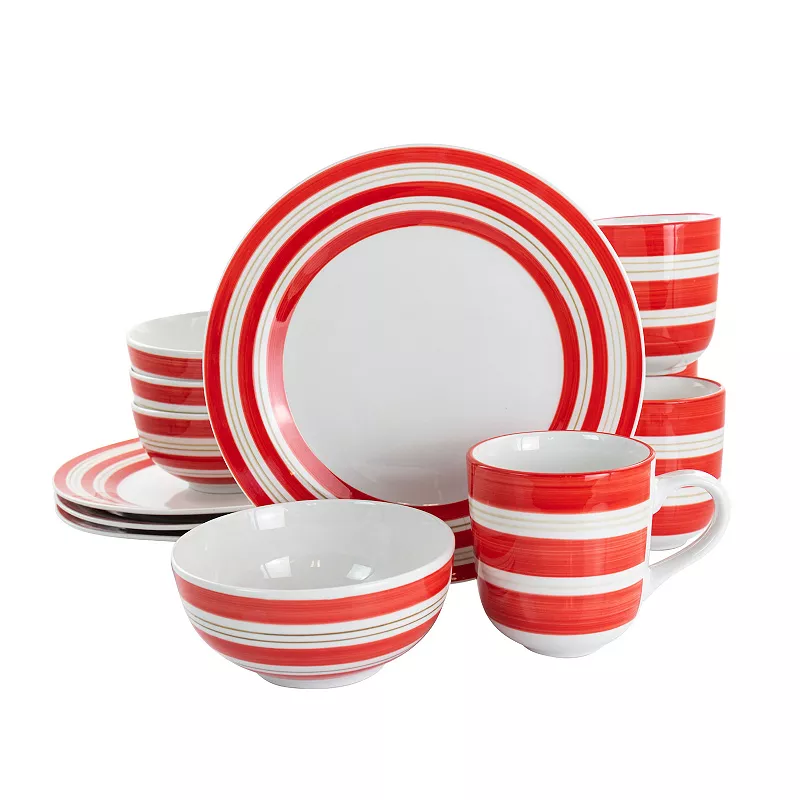 Gibson Home Sunset Stripes 12 Piece Round Fine Ceramic Dinnerware Set