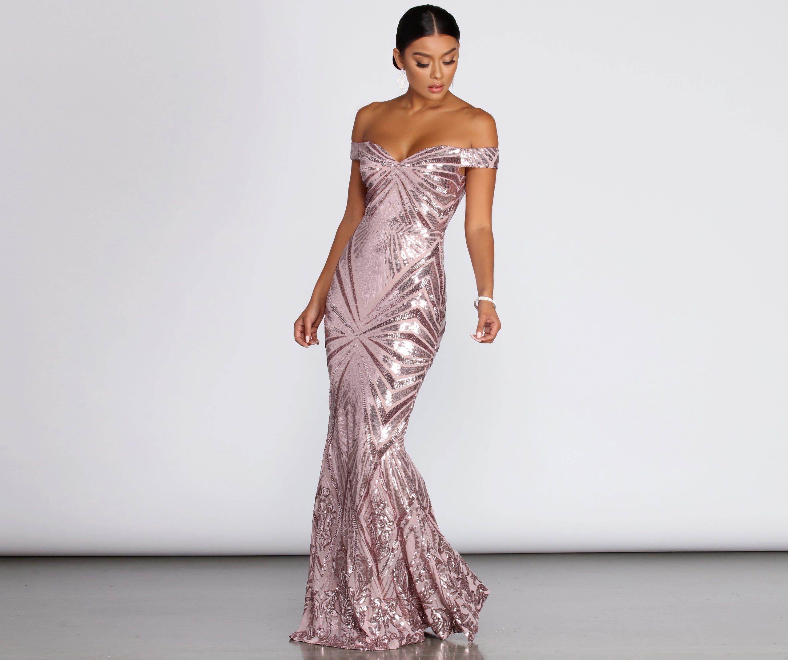 Lilith Off-Shoulder Sequin Evening Gown