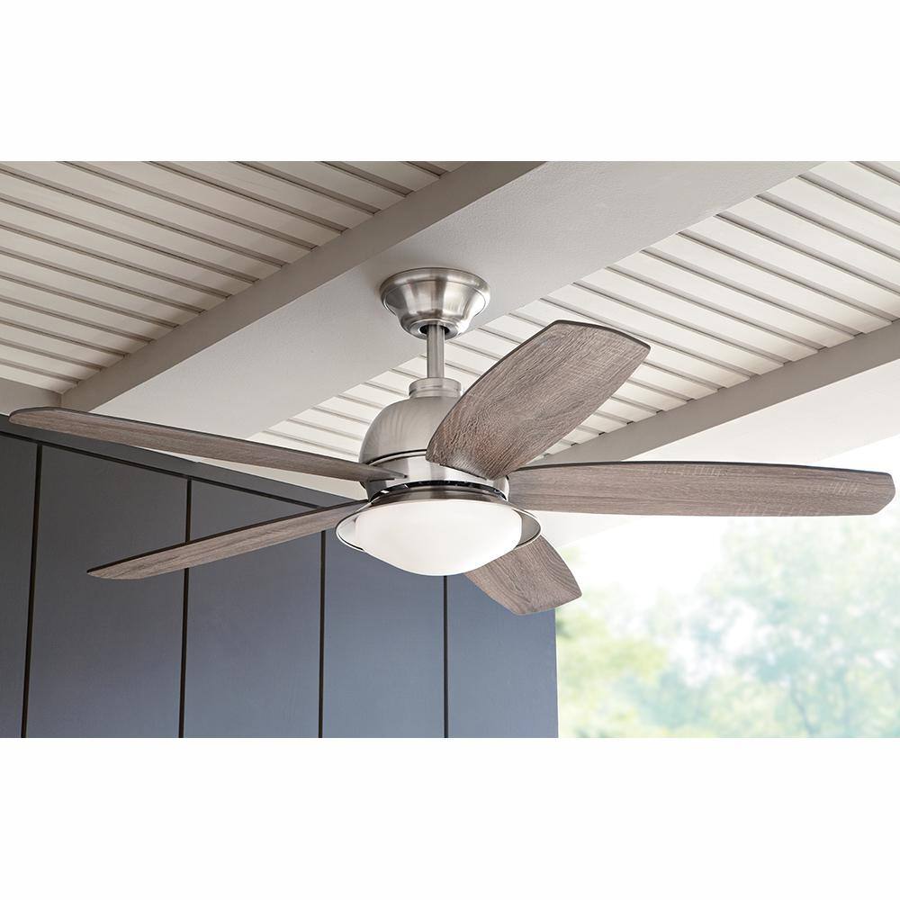 Home Decorators Collection Ackerly 52 in. IndoorCovered Outdoor LED Brushed Nickel Ceiling Fan with Light Kit and Remote Control 56019