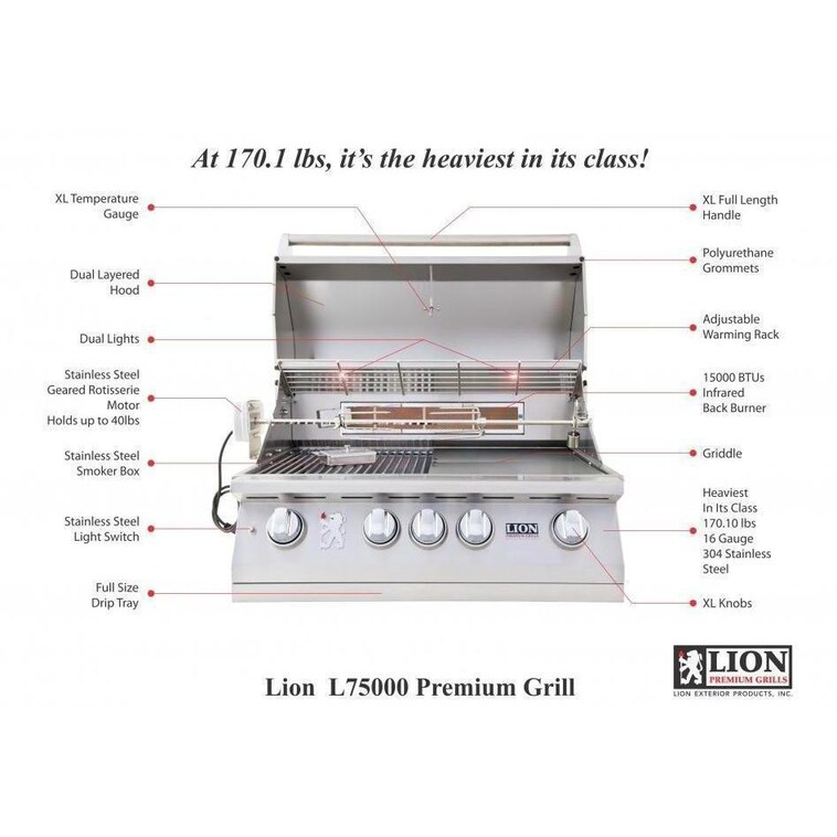 Lion L75000 32-Inch Stainless Steel Built-In Natural Gas Grill