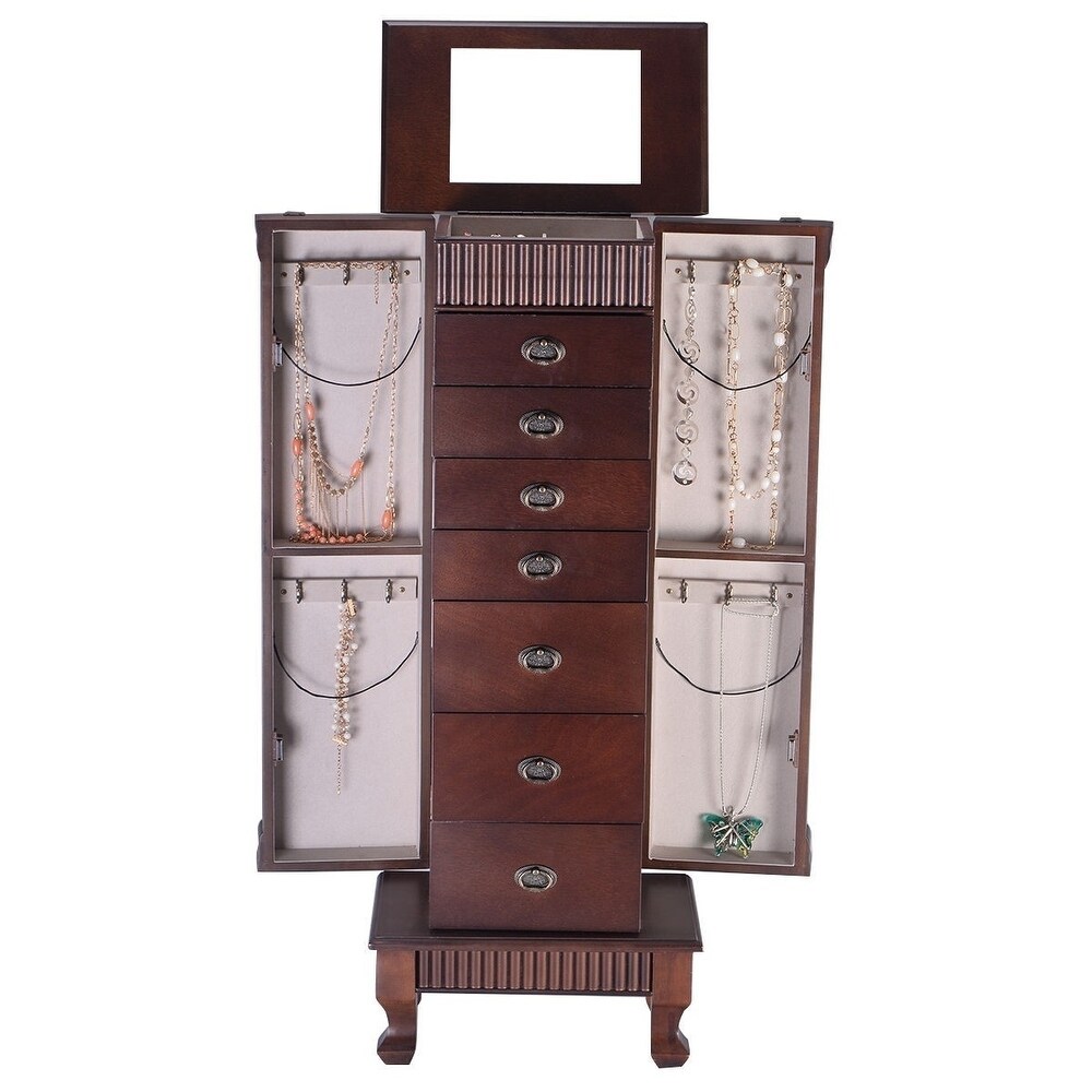 Classic 7 Drawer Jewelry Armoire Wood Storage Chest Cabinet   14.8\