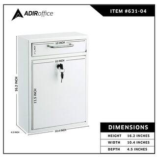 AdirOffice Large Ultimate Steel Wall Mounted Drop Box Mailbox Black 631-04-BLK-PKG