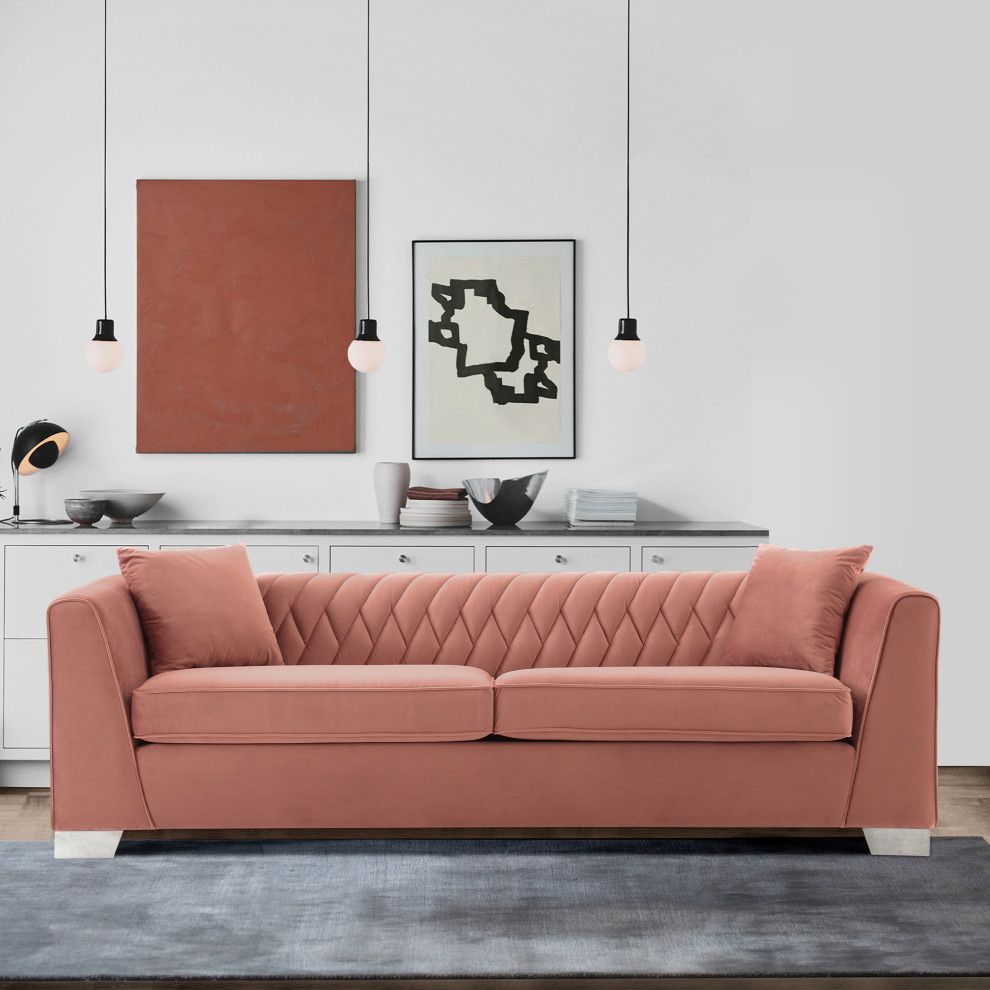 Cambridge Contemporary Sofa  Brushed Stainless Steel and Blush Velvet   Contemporary   Sofas   by Homesquare  Houzz