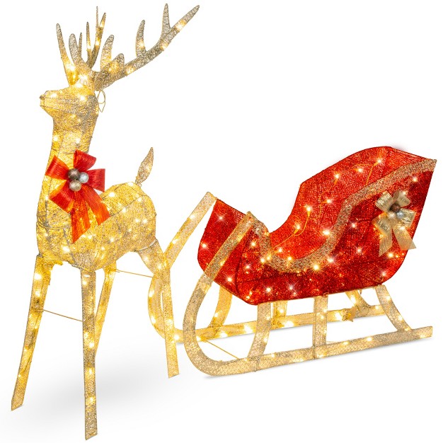 Best Choice Products Lighted Christmas 4ft Reindeer amp Sleigh Outdoor Yard Decoration Set W 205 Led Lights Stakes