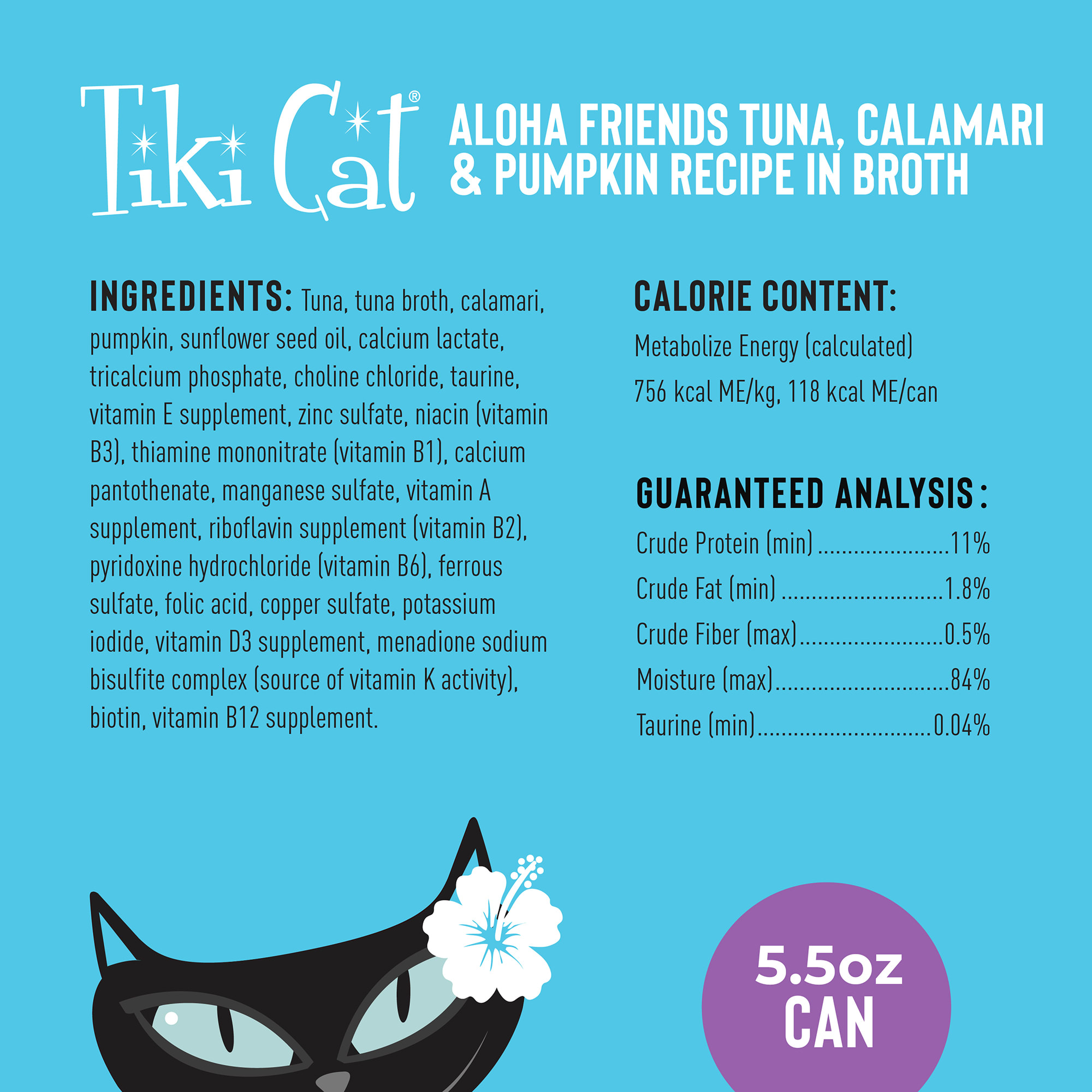 TIKI CAT Aloha Friends Tuna， Calamari amp; Pumpkin Wet Cat Food， 5.5 oz.， Case of 8