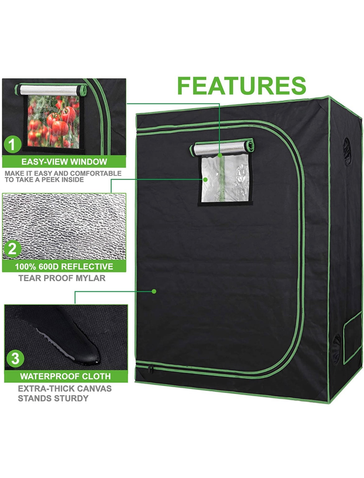 Quick Hydro Grow Tent 48”x48”x80” Hydroponic Oxford 600-D Grow Tent with Observation Window and Floor Tray for Indoor Growing