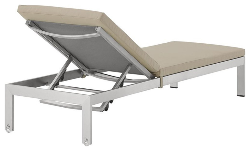 Pemberly Row Modern Aluminum Patio Chaise with Cushions in Beige   Contemporary   Outdoor Chaise Lounges   by Homesquare  Houzz