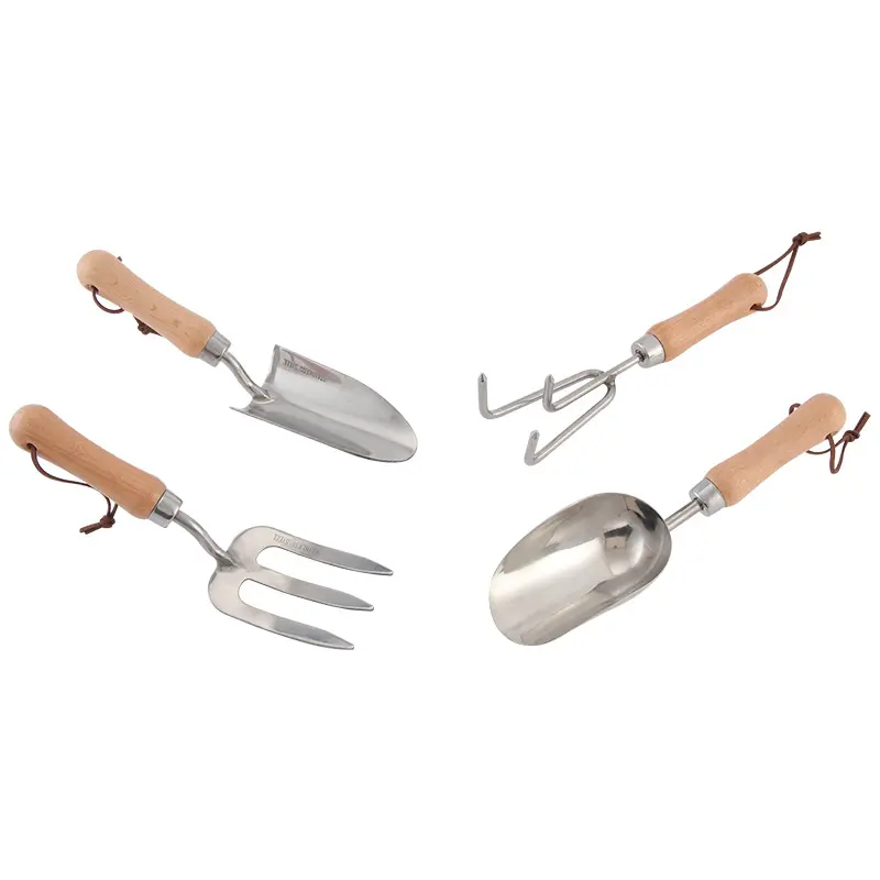 Stainless Steel Fork Wooden Handle Trowel Hand Garden Tools Set with Wooden Handle