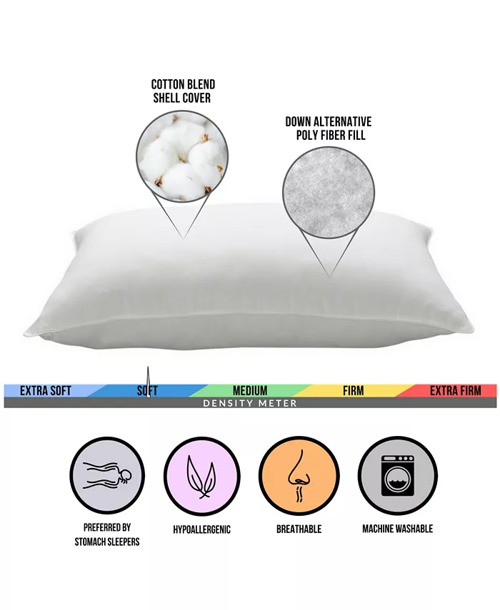 Ella Jayne Superior Cotton Blend Shell Soft Density Stomach Sleeper Down Alternative Pillow， Standard - Set of 2