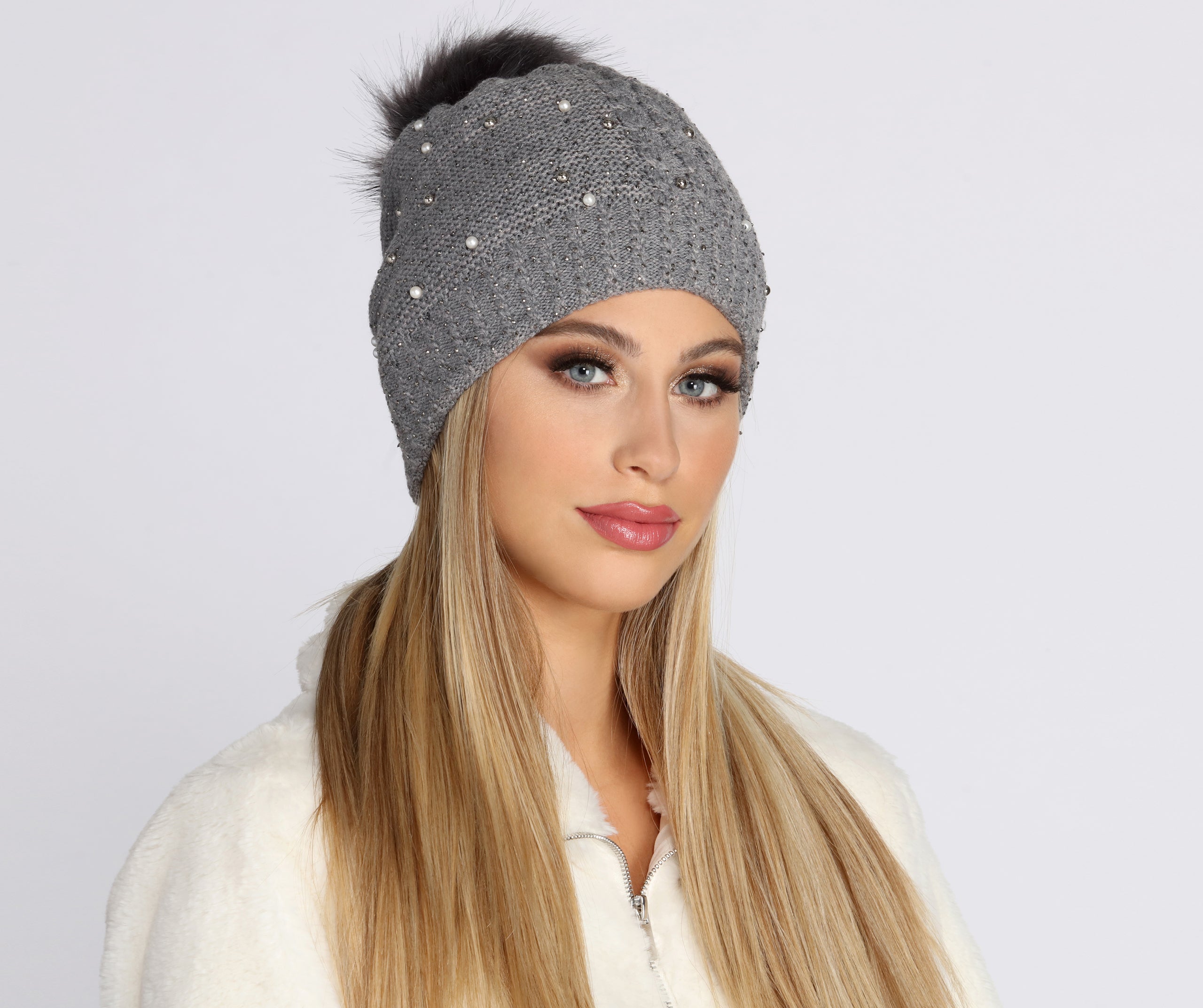 Winter Wonderland Beaded Pom Pom Beanie