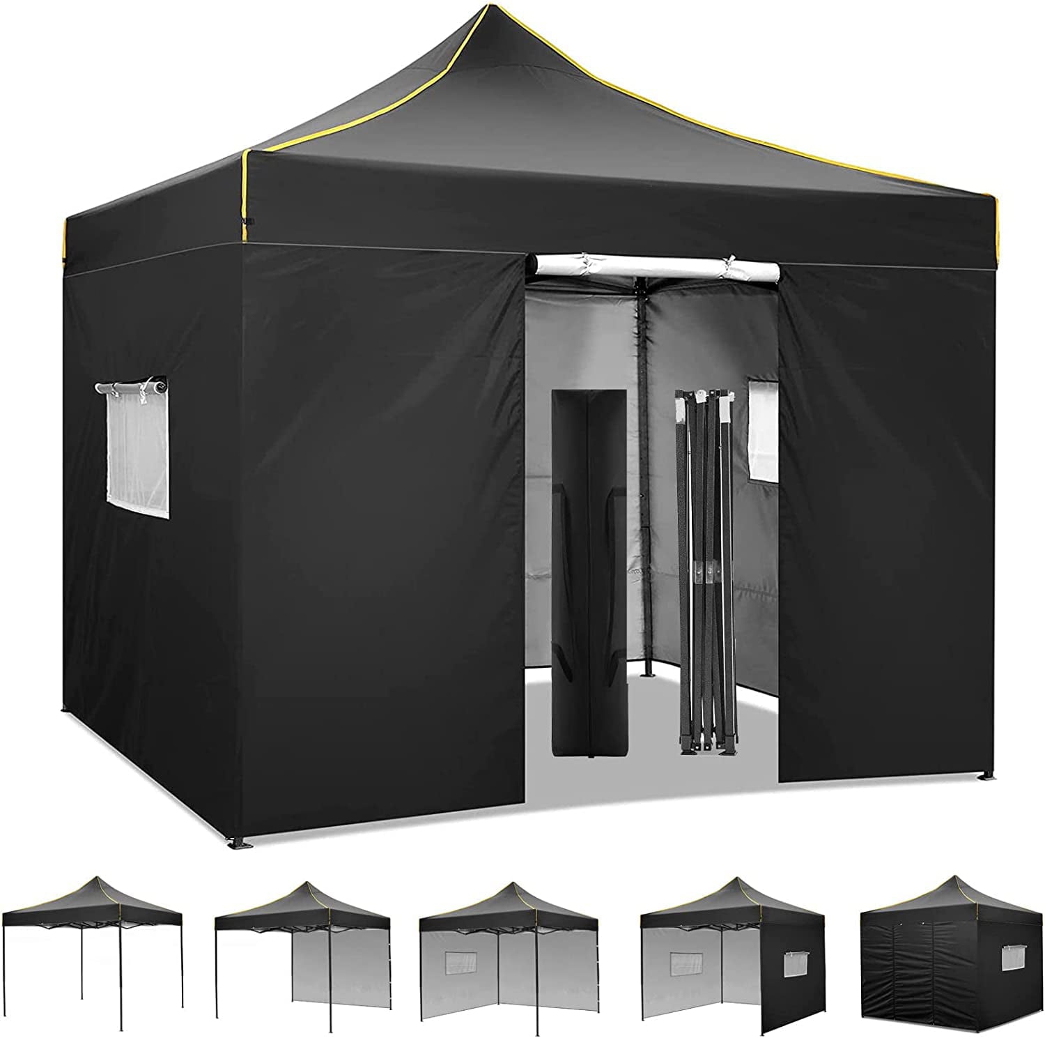 Likein 10x10Ft Pop Up Canopy Tent, Outdoor Camping Canopy with 4 Removable Sidewalls, Festival Tailgate Event Craft Show Instant Shelter with Carry Bag - Warehouse Clearance Black