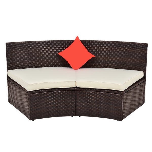 4-Piece Patio Furniture Sets Outdoor Half-Moon Sectional Furniture Wicker 2 People Sofa Set with Two Pillows and Coffee Table - Overstock - 35567172