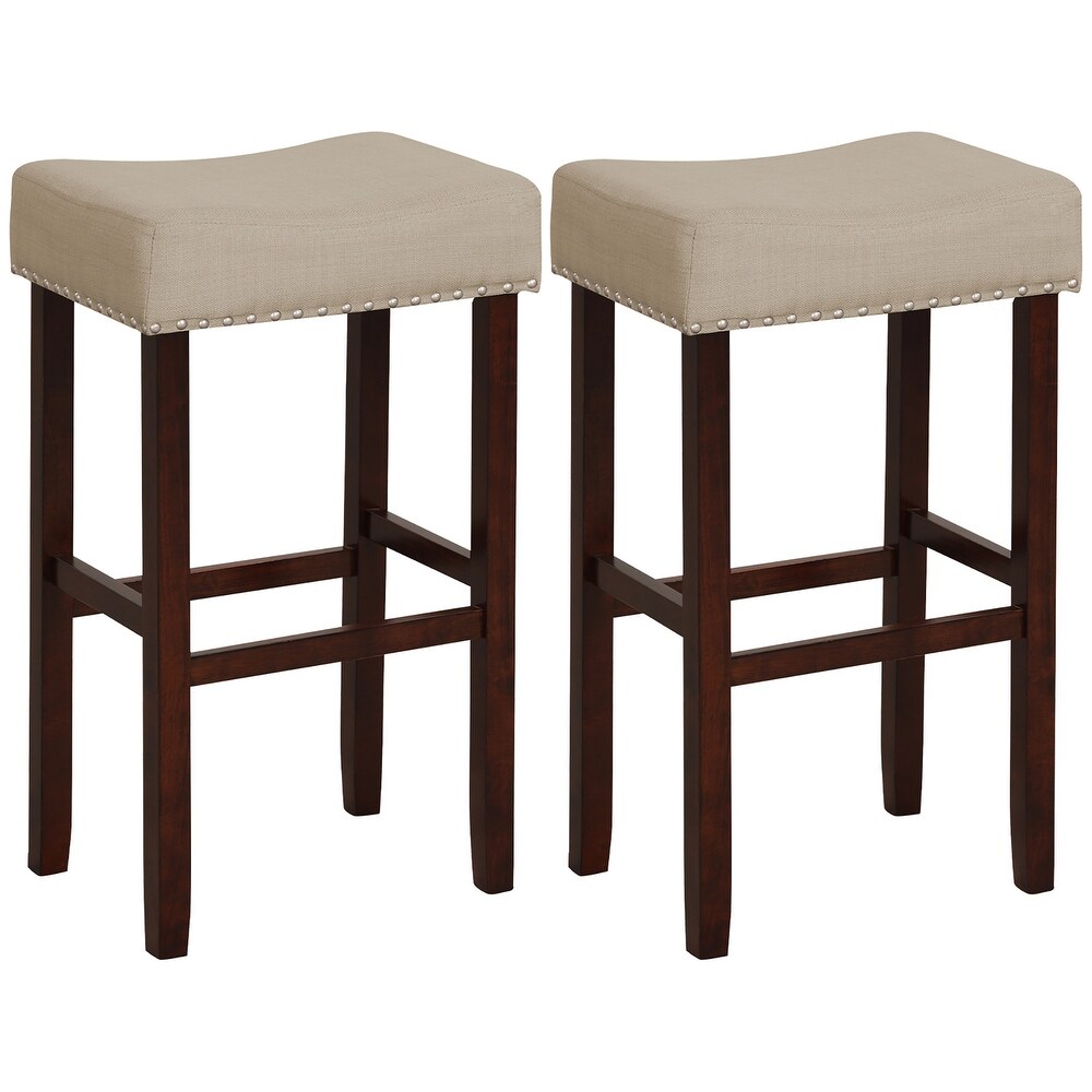 Set of 2 Bar Stools Counter Height Saddle Kitchen Chairs Beige/Grey