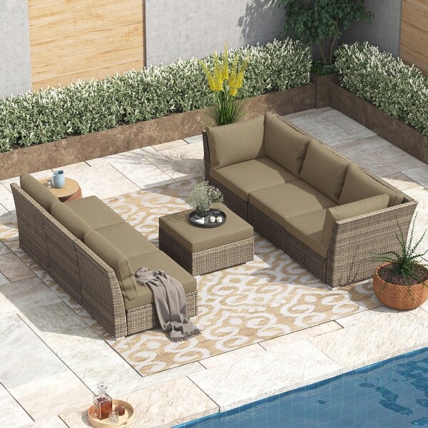 Corvus Oreanne 7piece Patio Rattan Sectional Conversation Set