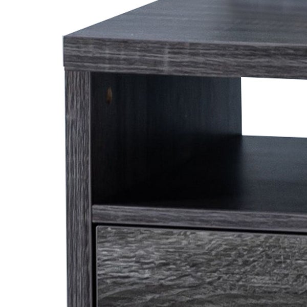 1 Drawer Wooden End Table with 2 Open Shelves， Gray