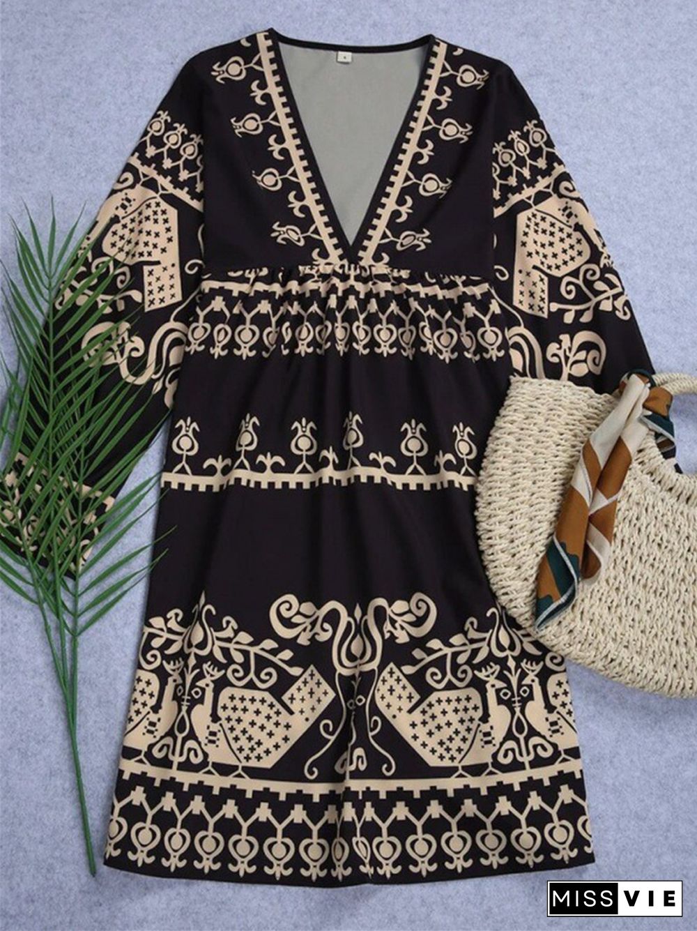 New Fashion Short Skirt Print Pullover Black Dresses