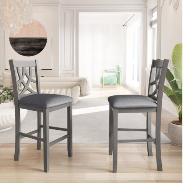 3 piece round kitchen dining table set， One Shelf and 2 Cross Back Padded Chairs included