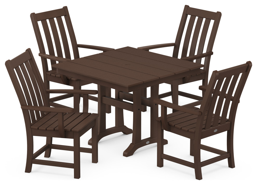 Vineyard 5 Piece Farmhouse Trestle Arm Chair Dining Set   Transitional   Outdoor Dining Sets   by POLYWOOD  Houzz