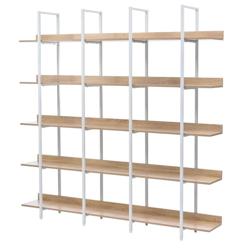 Harper  Bright Designs 70.90 in. H x 70.90 in. W White and Oak 5-Tier Vintage Industrial Style Bookcase with Adjustable Foot Pads FSX014AAC