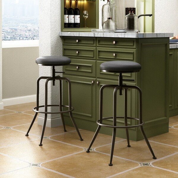 Homylin Faux Leather Adjustable Height Bar Stool(Set of 2)