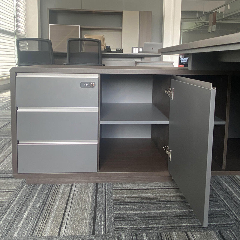 MADDOK Executive Desk with Left Return 180cm - Chocolate & Charcoal Grey