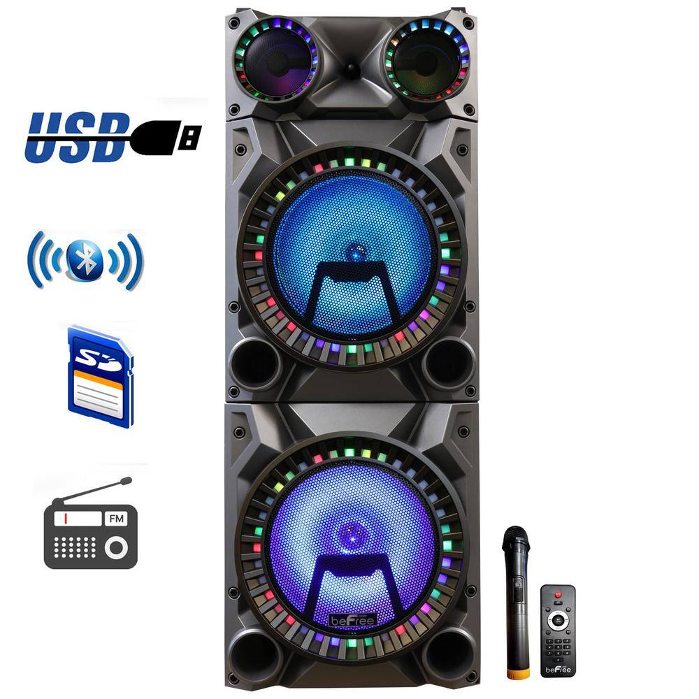 BEFREE SOUND 12 in. Bluetooth Double Subwoofer Portable Party Speaker with Reactive Party Lights 985116008M