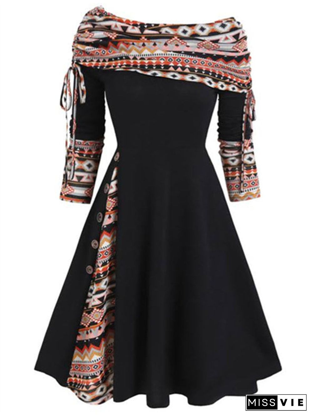 Women's Long Sleeve Graphic Midi Dress