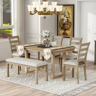 Harper  Bright Designs 6-Piece Natural Beautiful Wood Grain Rubber Wood Dining Table Set with 4 Chairs and 1 Bench XW056AAD