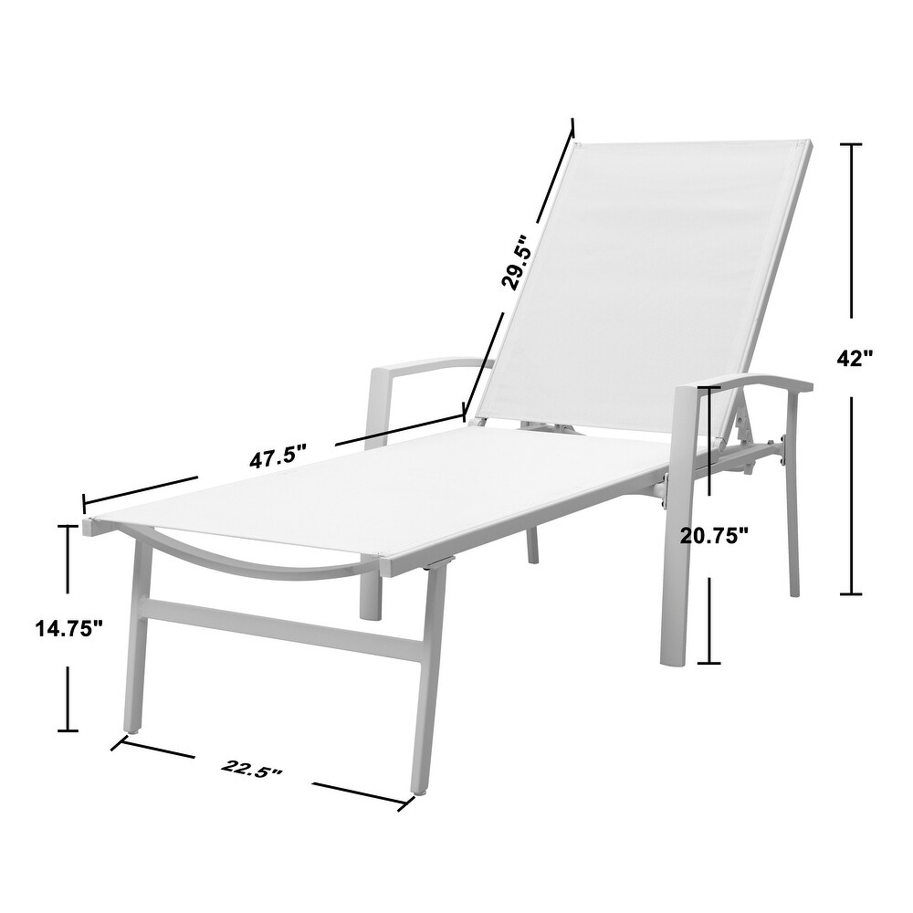 NUU GARDEN Outdoor Textilene Cape Coral Mesh Single Chaise Lounge in White/Grey