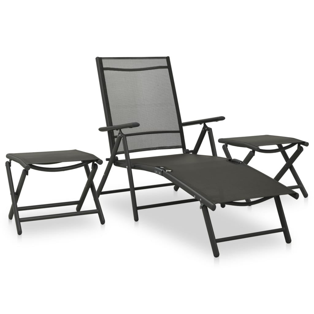 3 Piece Patio Lounge Set Textilene and Aluminum Black