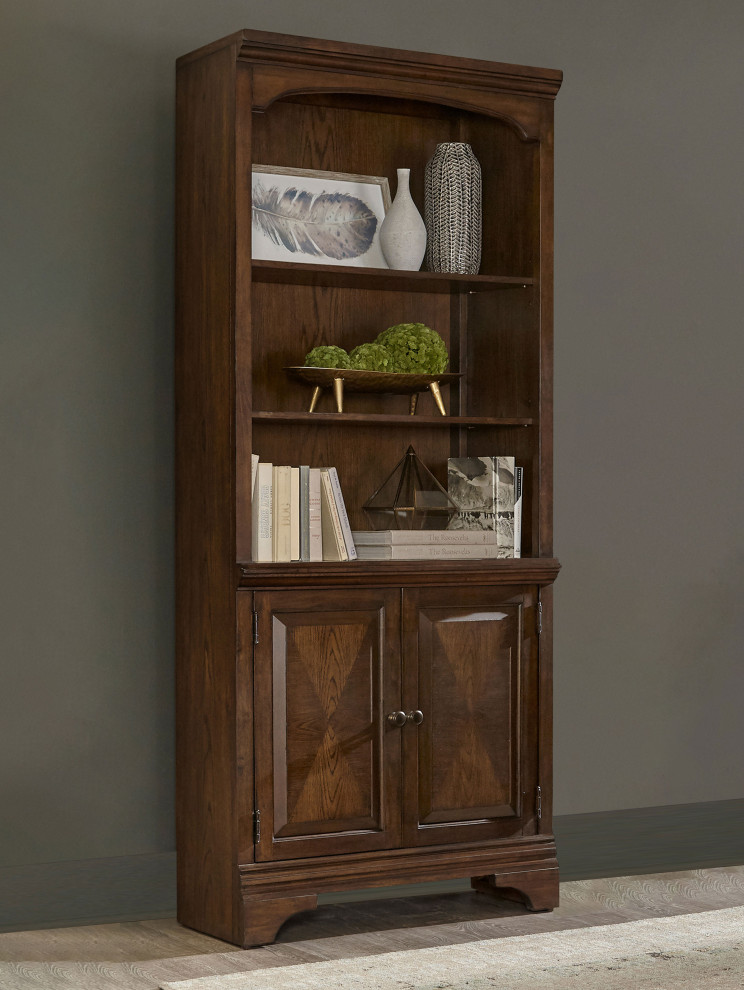 Hartshill Bookcase With Cabinet Burnished Oak   Modern   Bookcases   by Modon  Houzz