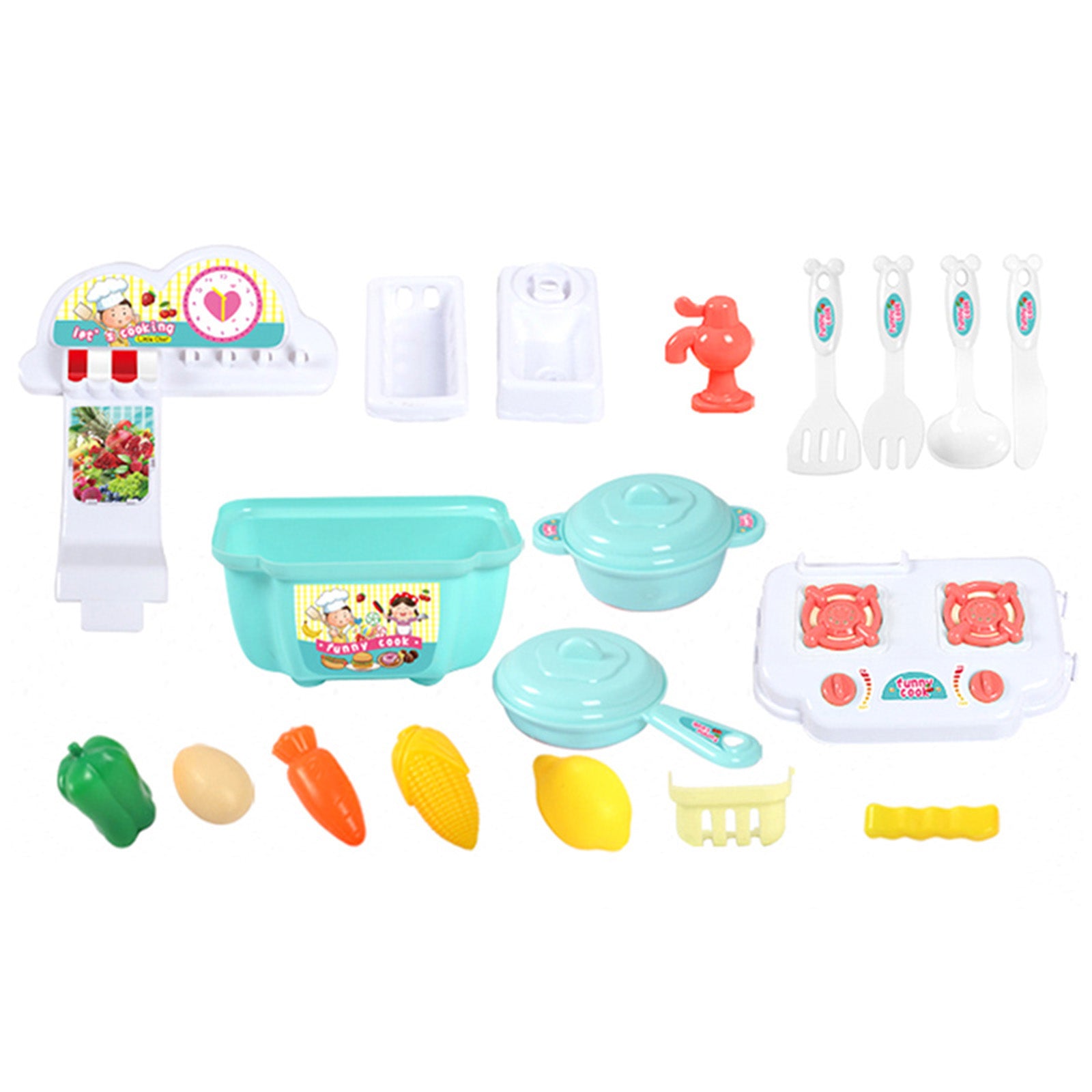 Alextreme 21 Pcs Play Kitchen Kit for Kids Pretend Cooking Set Roleplay Toddlers Playhouse Game