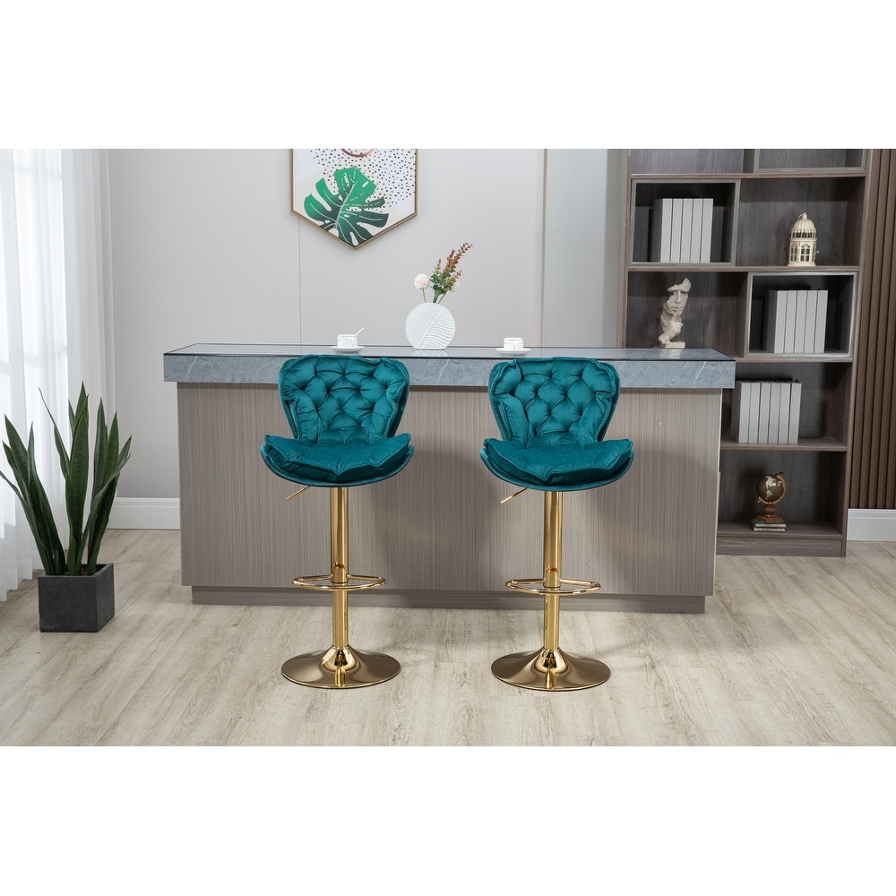 Bar Stools with Back and Footrest Counter Height Chairs 2PC/Set  Teal